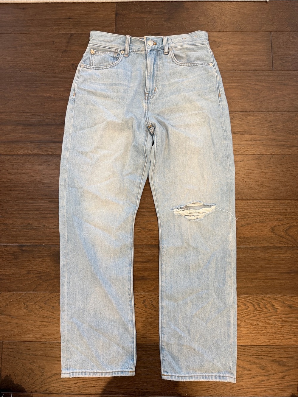 Madewell 90s Straight Crop Jeans Light Wash Distressed Size 26 - P29